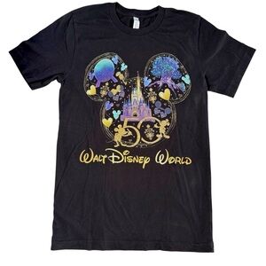 Walt Disney World Women’s 50th Anniversary Black T-shirt 100% Cotton Size Small